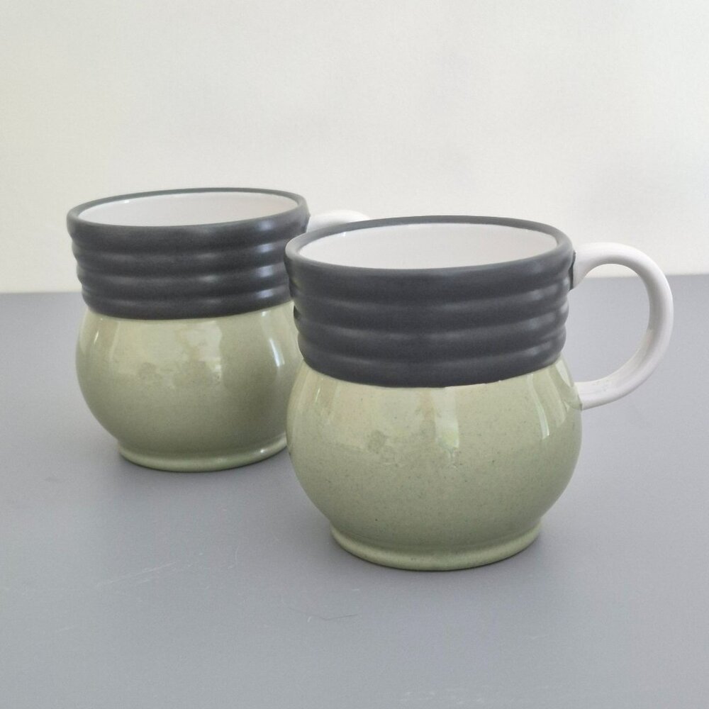 Pfaltzgraff Sphere Stoneware Mug Set of 2, Charcoal Gray & Green Modern Design